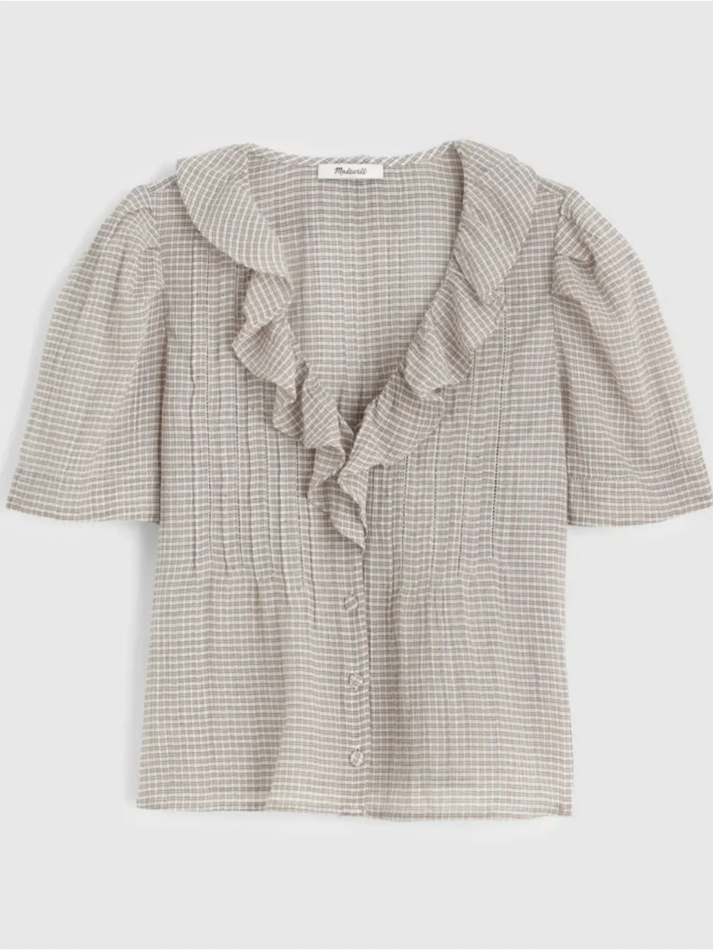 Madewell Beige Ruffle V-Neck Button-Front Blouse